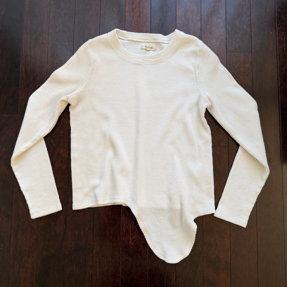 Madewell White Ivory Knot-Front Ribbed Long Sleeve Size Small Women’s